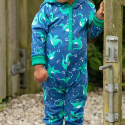 Hooded Playsuit, Upcycled Dragon