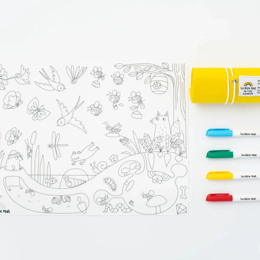 Reusable Wipe Clean Colouring Mat & Pens, In The Garden