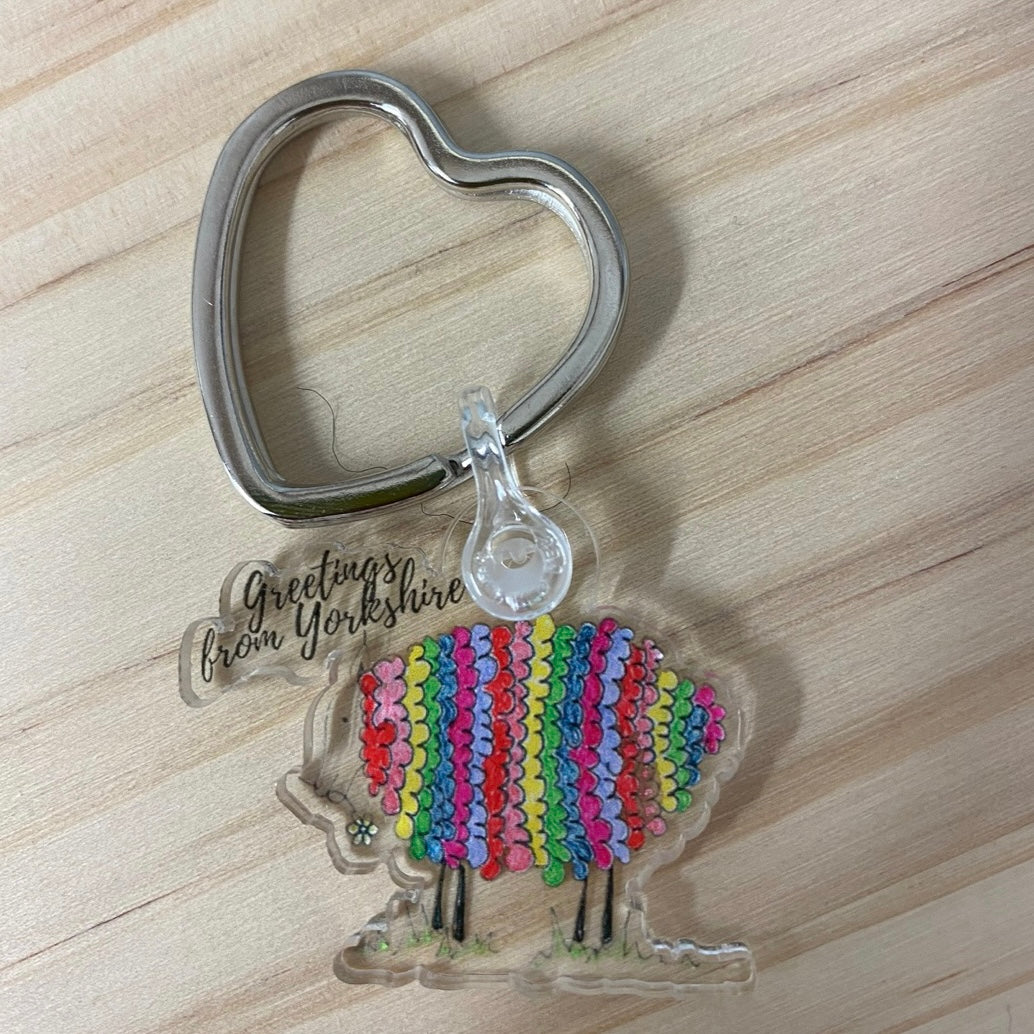 Greetings From Yorkshire Rainbow Sheep Cow Keyring