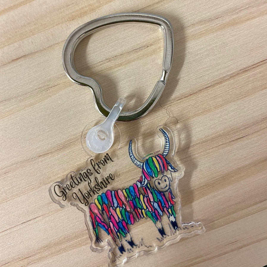 Rainbow Highland Cow Keyring