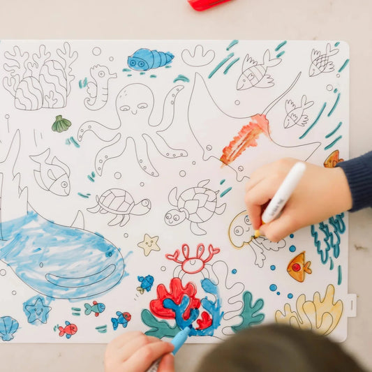 Reusable Wipe Clean Colouring Mat & Pens, Under the Sea