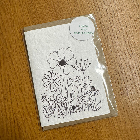Seed Paper Greeting Card, Black & White Flowers Blank