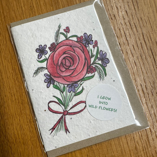 Seed Paper Greeting Card, Pink Rose Blank