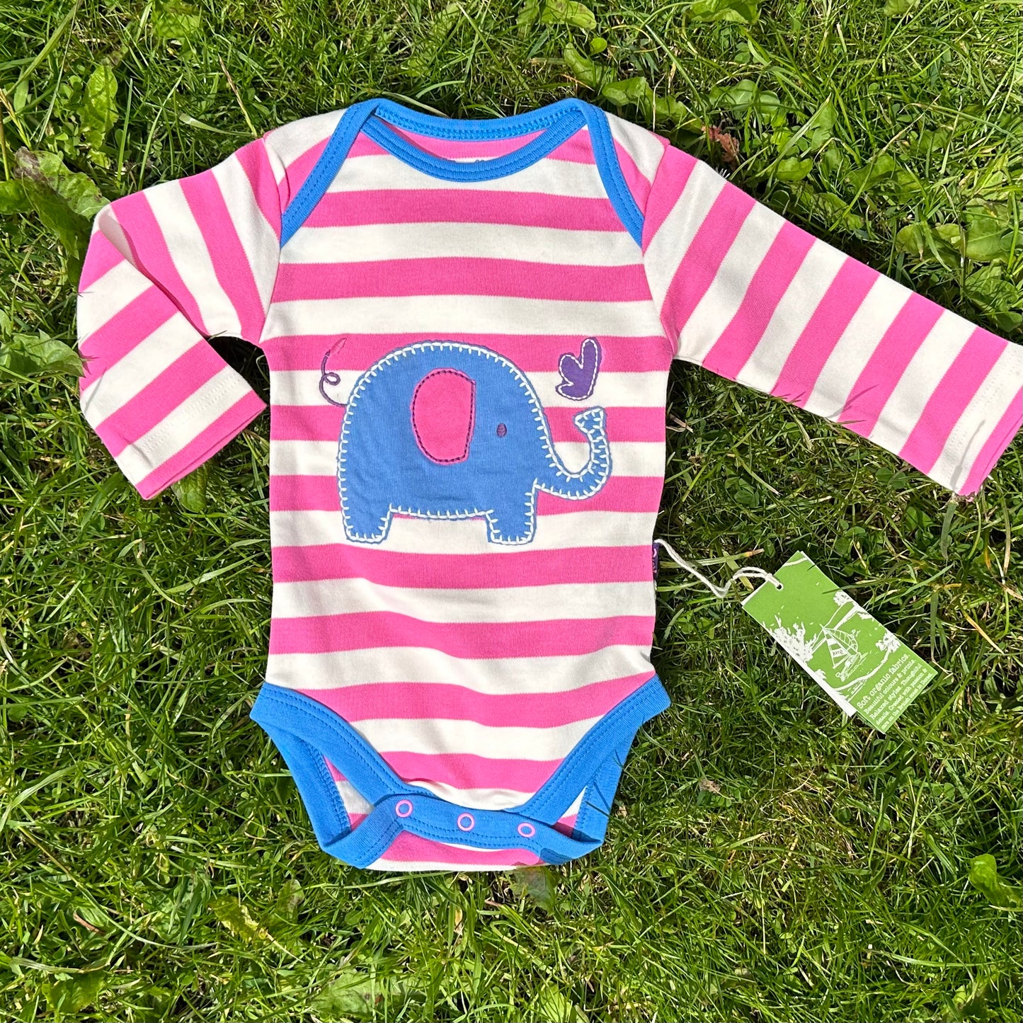 Long Sleeved Body, Pink Striped Elephant