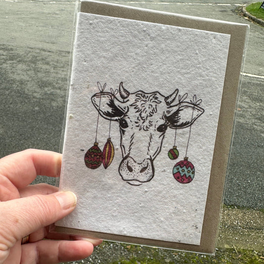 Seed Paper Greeting Card, Christmas Cow