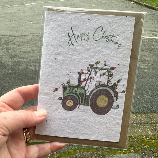 Seed Paper Greeting Card, Christmas Tractor