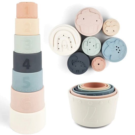 Silicone Stacking Cups, Pastel Colours
