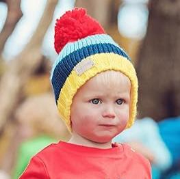 Fleece Lined Knitted Bobble Hat, Red/Blue