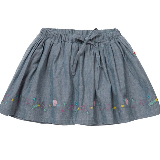 Space Embroidered Chambray Skirt