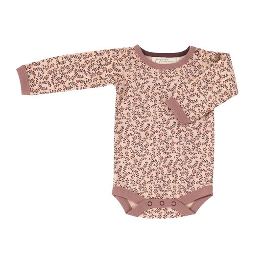 Long Sleeved Body, All Over Print, Pink Leaf