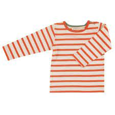 Long Sleeved T-Shirt, Breton Stripe White Orange
