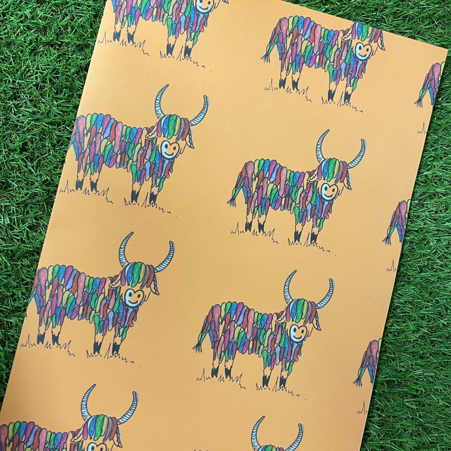 Exclusive Posh Recycled Single Sided Wrapping Paper, 700 x 500mm, Rainbow Highland Cow