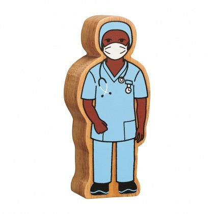 Natural Wooden Blue Nurse In Scrubs