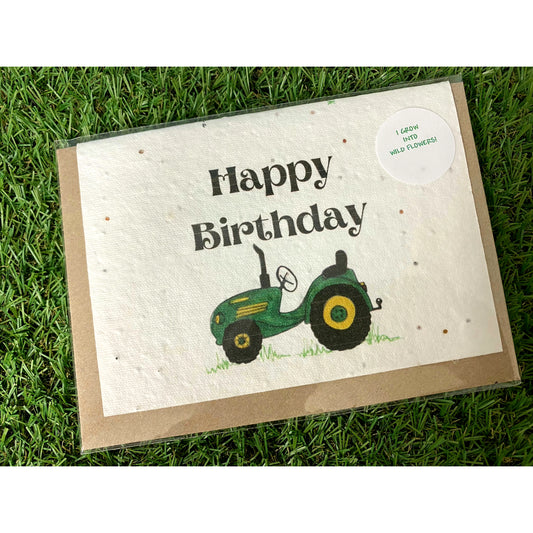 Seed Paper Greeting Card, Happy Birthday Green Tractor