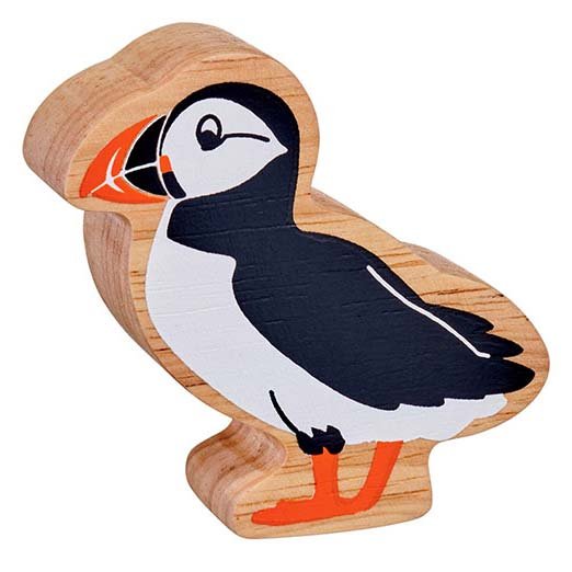 Natural Wooden Black & White Puffin